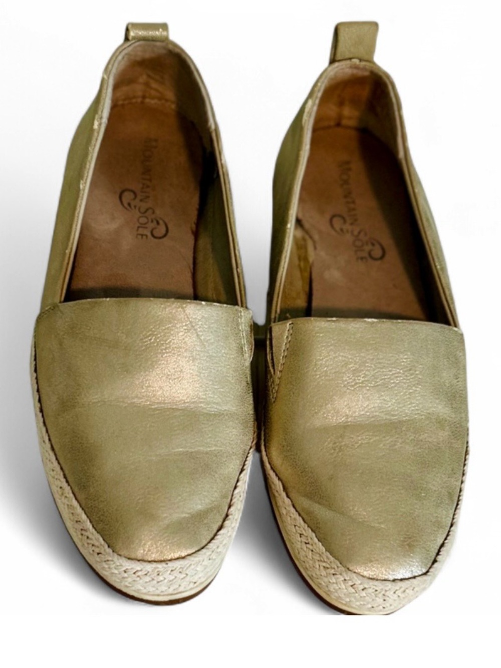 Mountain Sole Gold Slip-On Flats Espadrilles Synthetic Closed Toe Loafers US 7 M